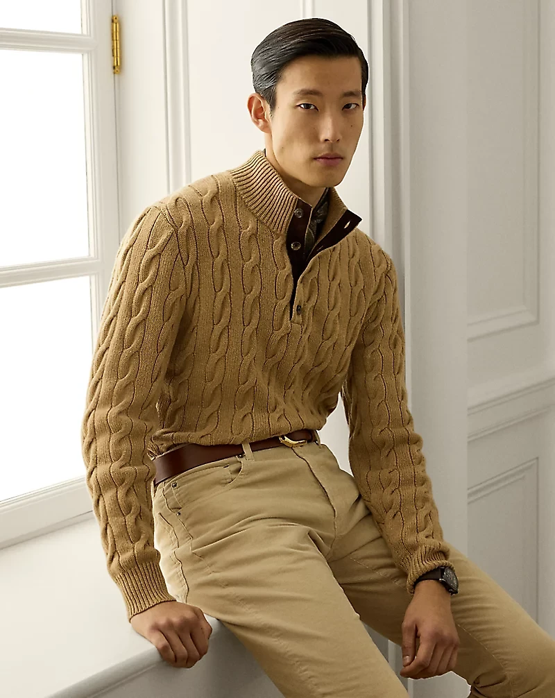 Cable-Knit Cashmere Mockneck Sweater