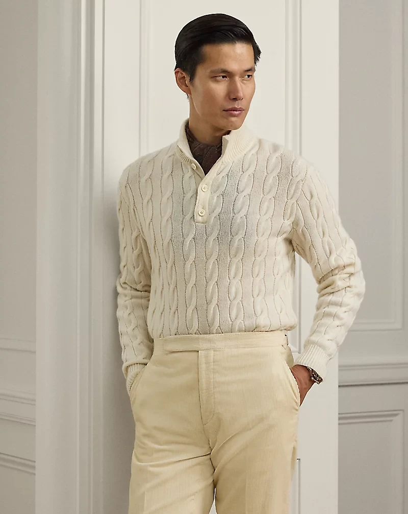 Cable-Knit Cashmere Mockneck Sweater
