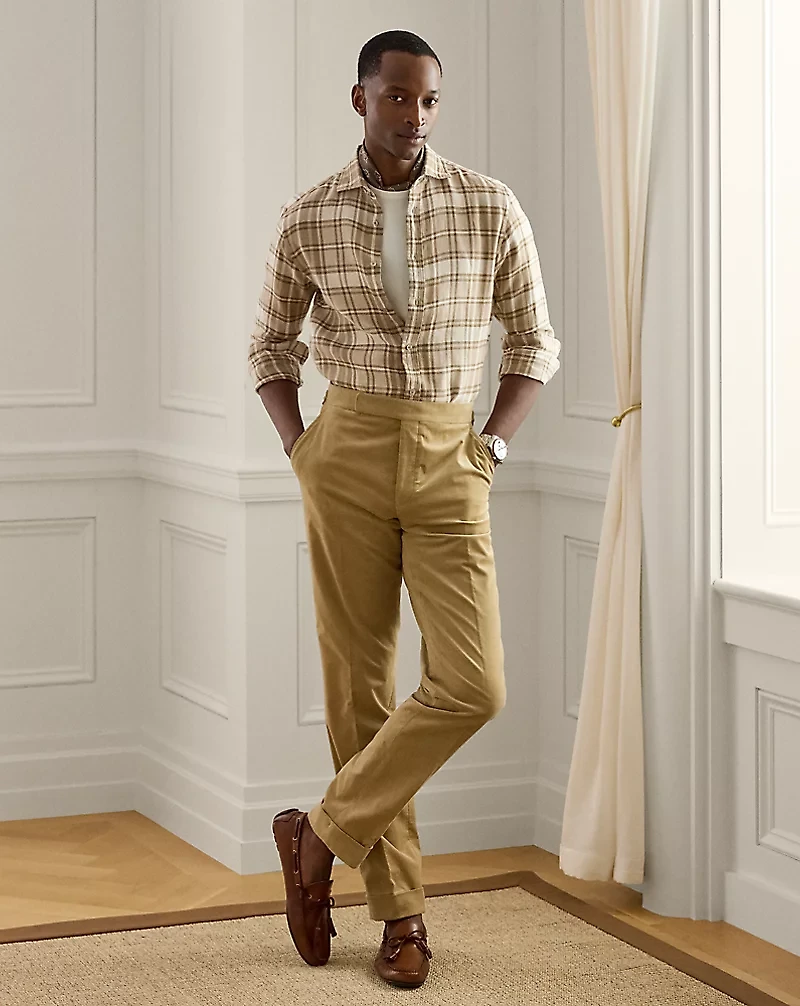 Plaid Linen-Cotton Twill Shirt