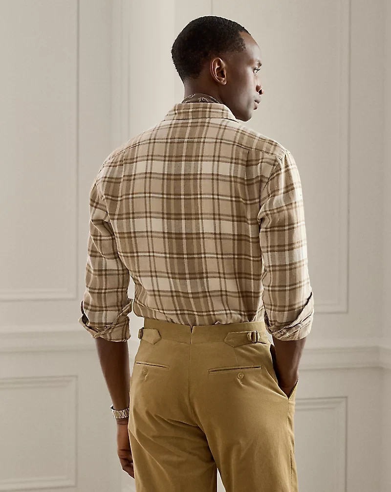 Plaid Linen-Cotton Twill Shirt