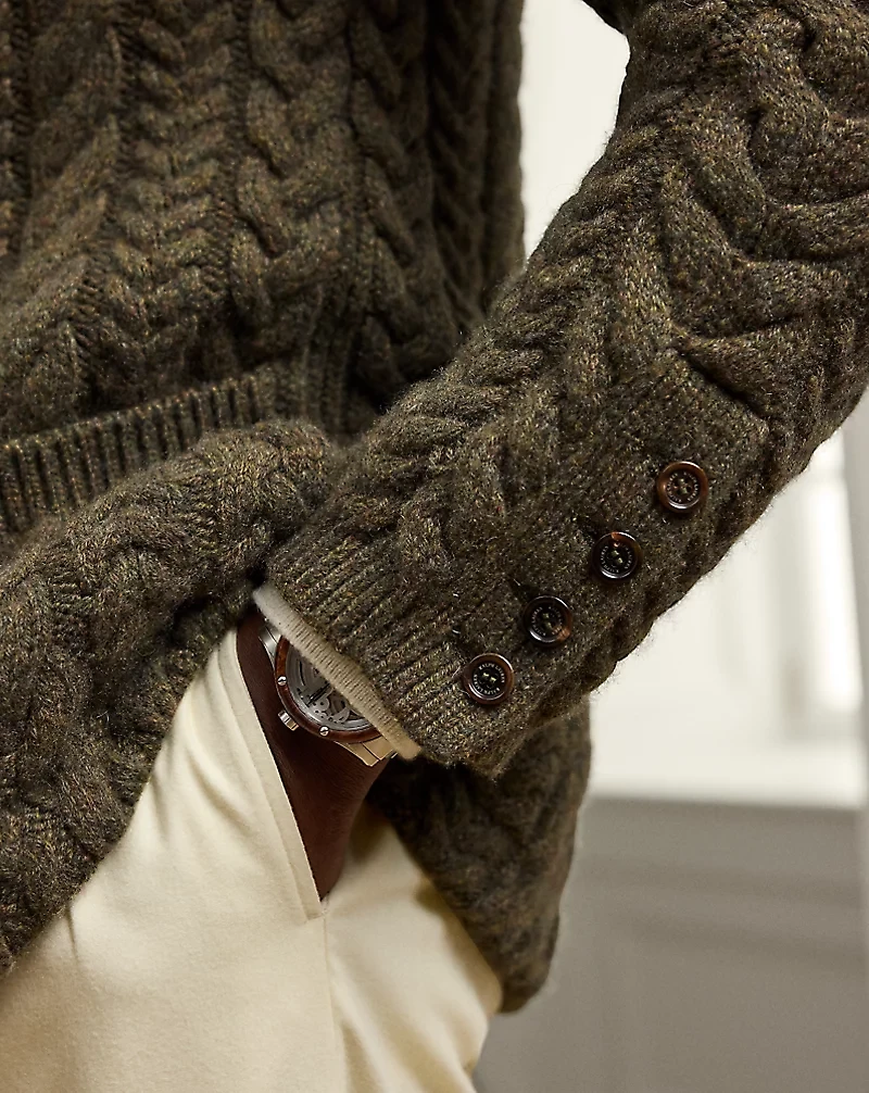 Aran-Knit Cashmere Blazer Cardigan