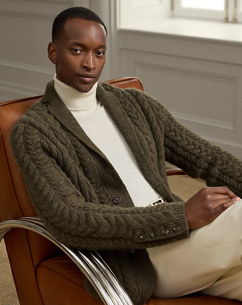 Aran-Knit Cashmere Blazer Cardigan