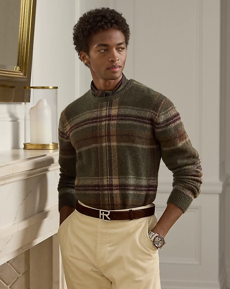 Plaid Brushed Wool-Blend Sweater