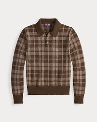 Plaid Cashmere Polo-Collar Sweater