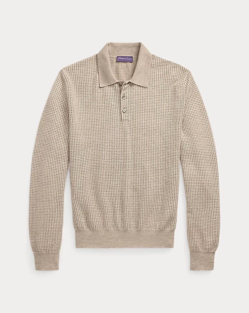 Houndstooth Cashmere Polo-Collar Sweater