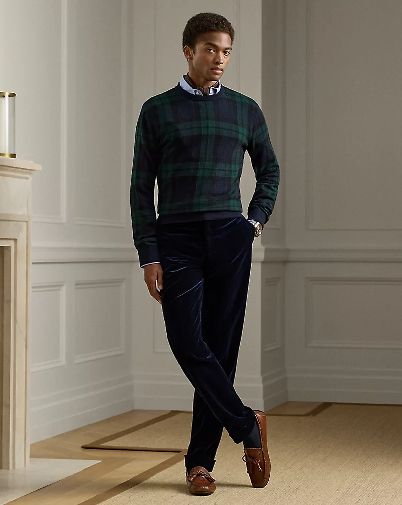 Plaid Cashmere Crewneck Sweater