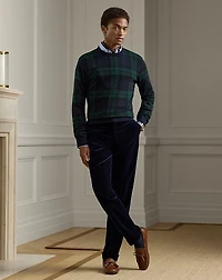 Plaid Cashmere Crewneck Sweater