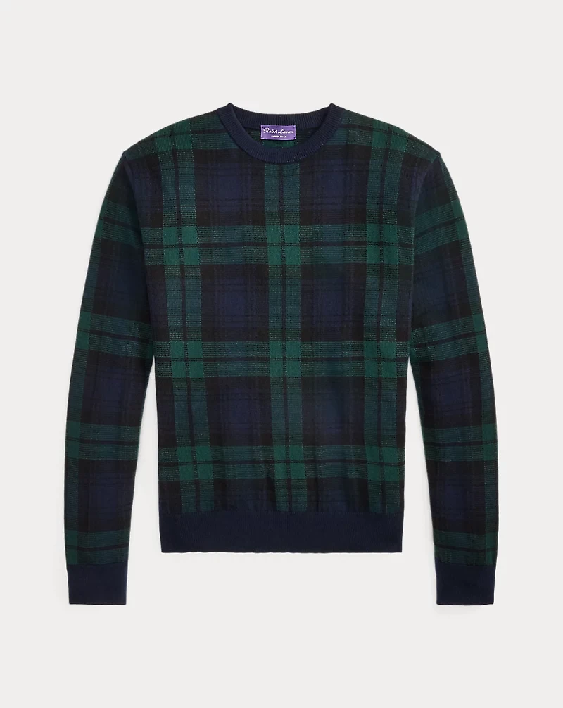Plaid Cashmere Crewneck Sweater