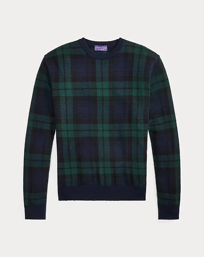 Plaid Cashmere Crewneck Sweater