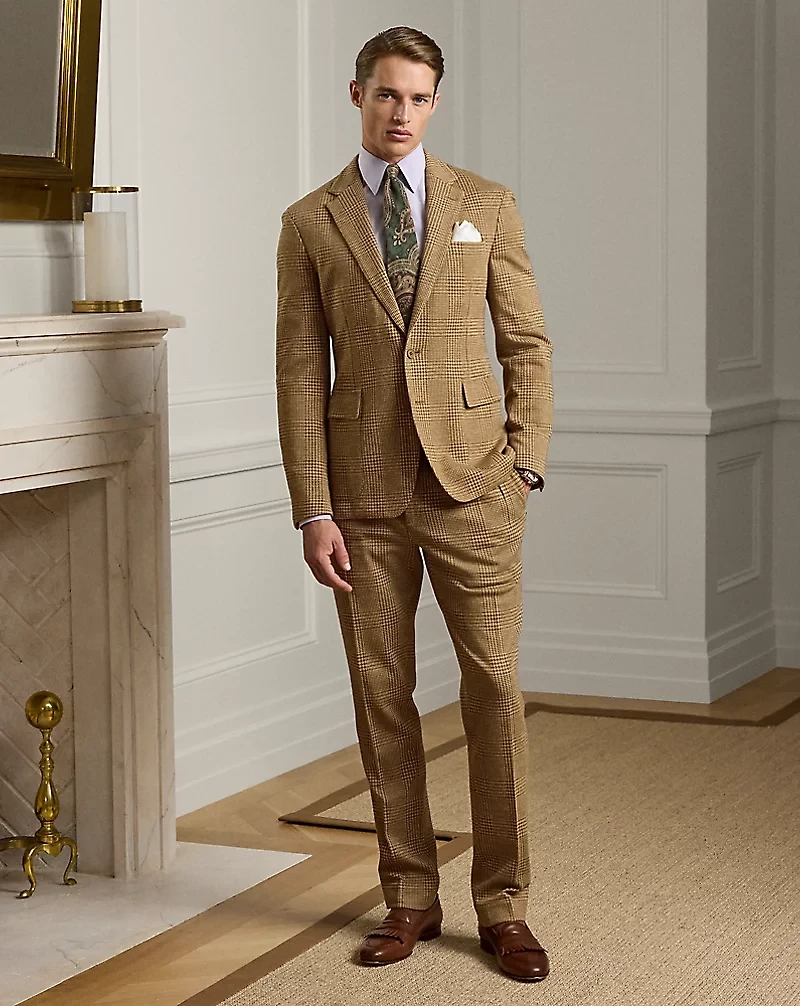 Hand-Tailored Plaid Jersey Suit Trouser