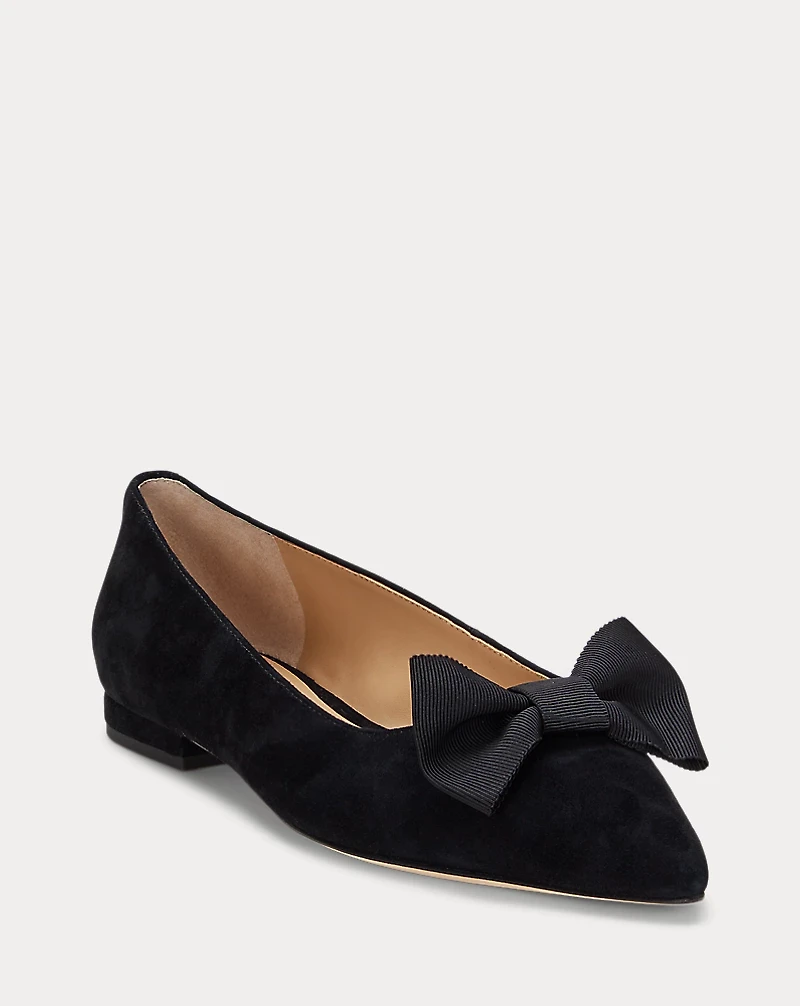 Londyn Bow-Trim Suede Ballet Flat