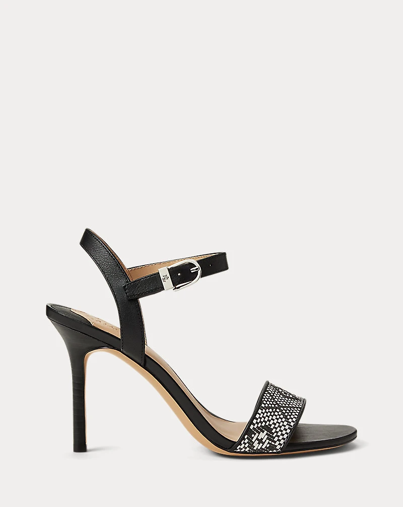 Gwen Nappa Leather & Woven Straw Sandal