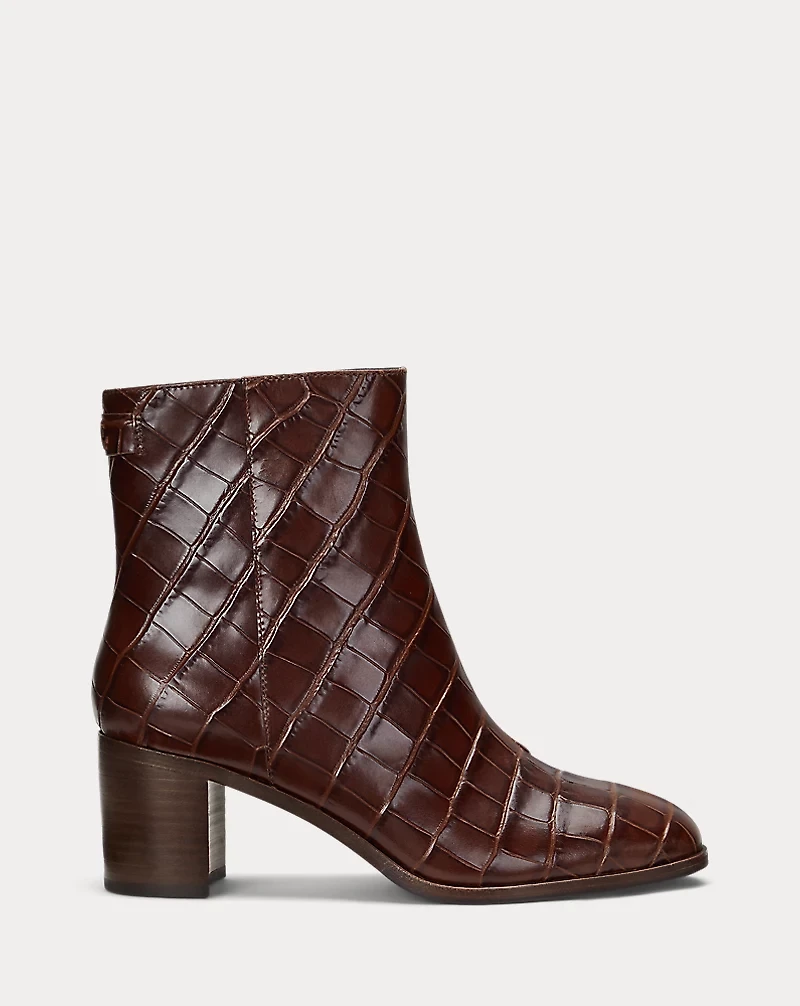 Cassie Crocodile-Embossed Leather Bootie