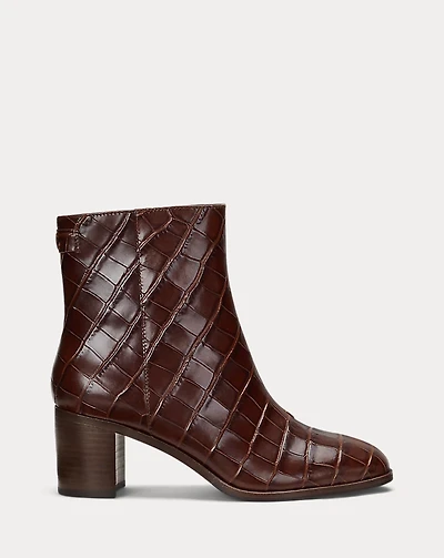 Cassie Crocodile-Embossed Leather Bootie