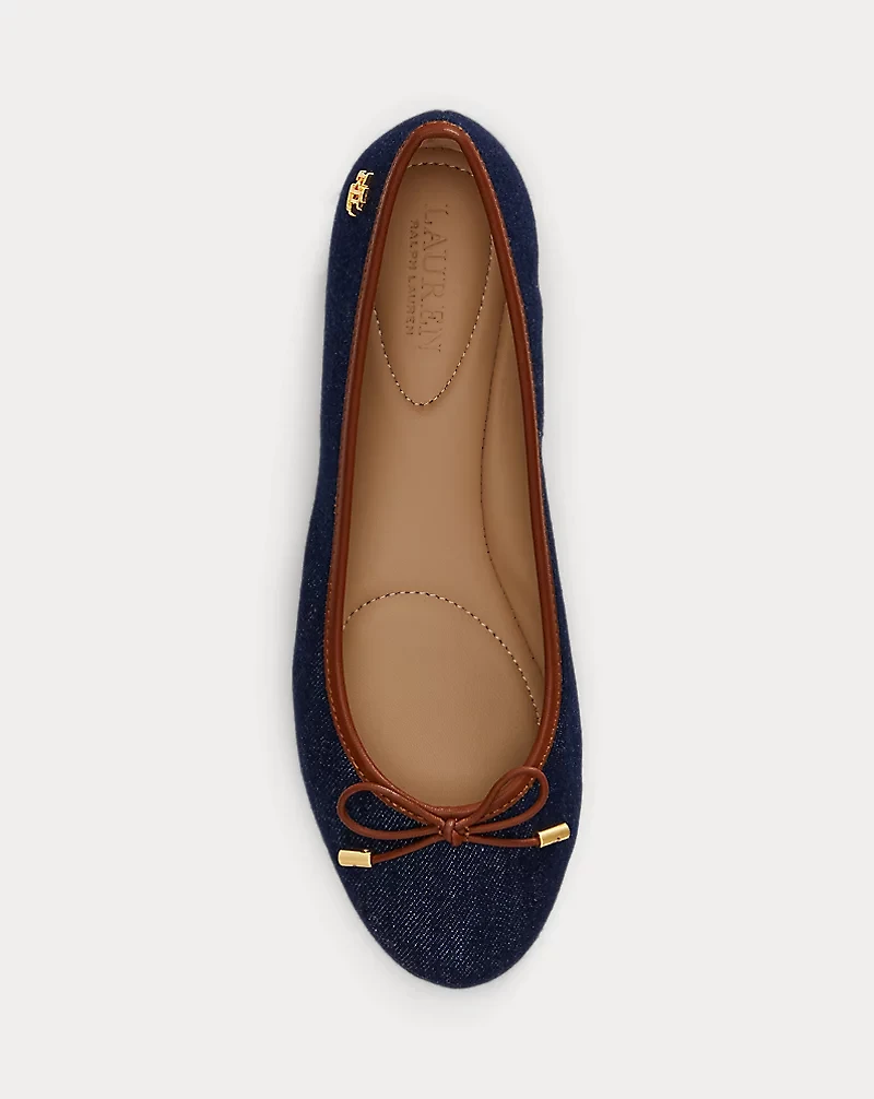 Jayna Leather-Trim Denim Flat