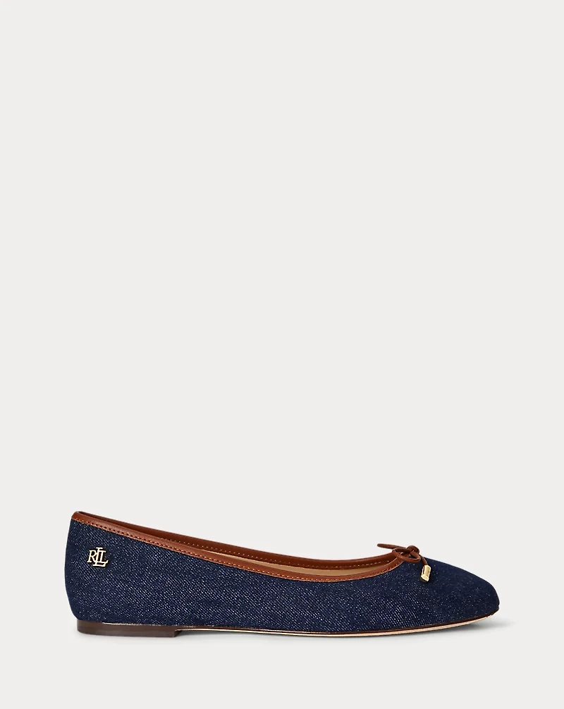 Jayna Leather-Trim Denim Flat