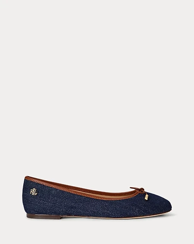 Jayna Leather-Trim Denim Flat