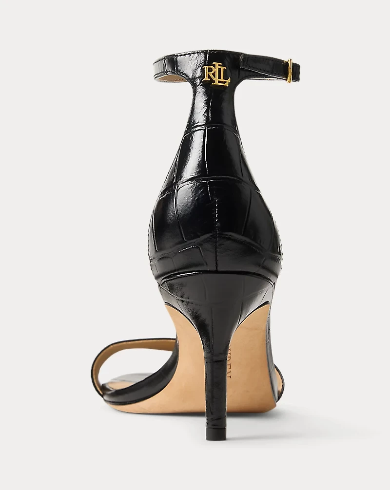 Allie Mid-Heel Crocodile-Embossed Sandal