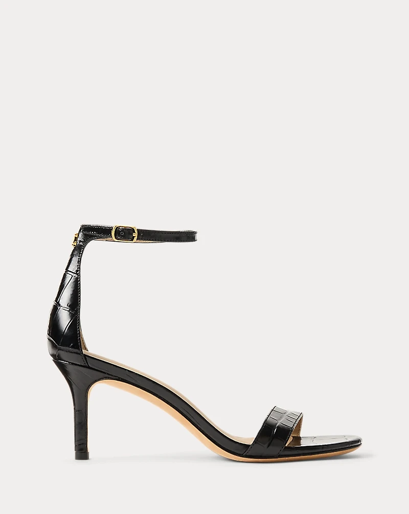 Allie Mid-Heel Crocodile-Embossed Sandal