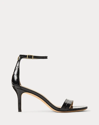 Allie Mid-Heel Crocodile-Embossed Sandal