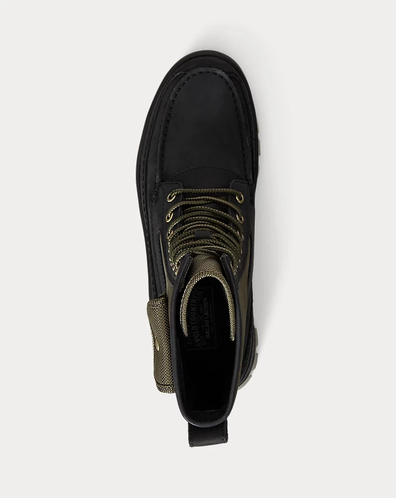 Logan Leather-Paneled Moc-Toe Boot