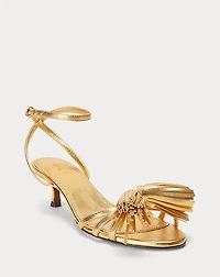 Metallic Leather Tassel Kitten Sandal