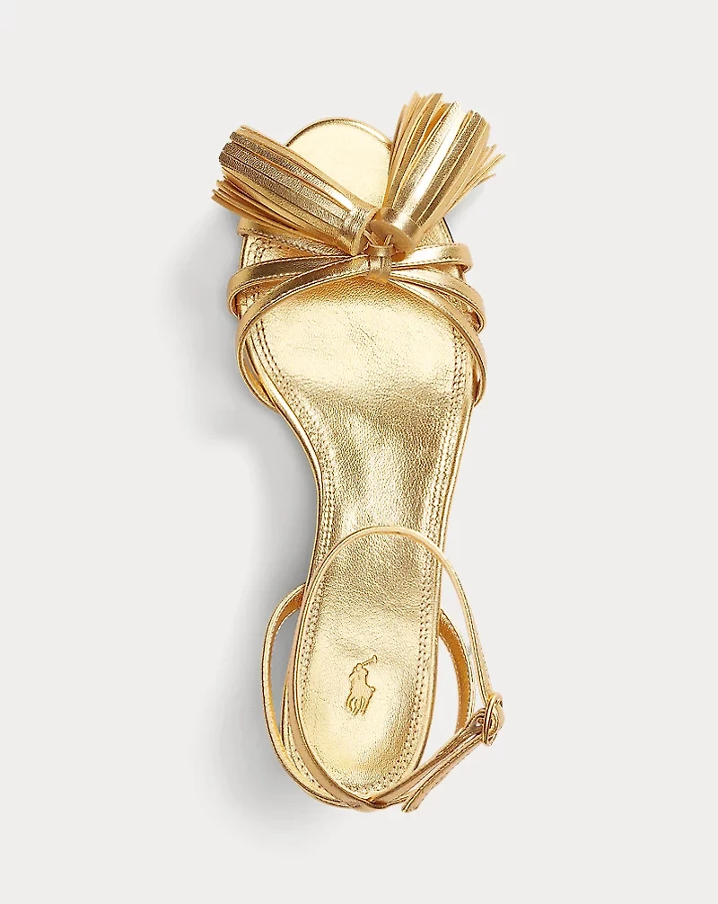 Metallic Leather Tassel Kitten Sandal