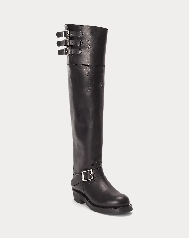 Burnished Leather Tall Moto Boot