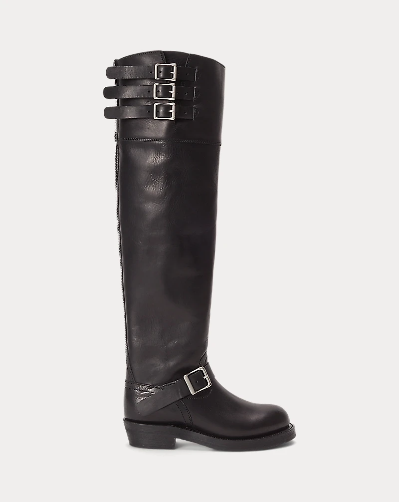 Burnished Leather Tall Moto Boot