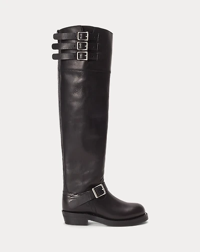 Burnished Leather Tall Moto Boot