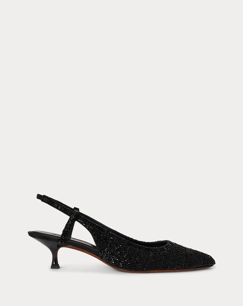 Beaded Satin Slingback Heel