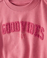 Girls 2-Piece Oversized "Good Vibes" Sweatshirt & Drawstring Pants Set - Pink
