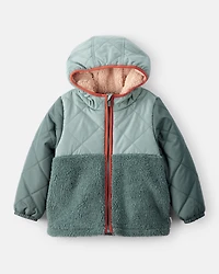 Toddler Boy Long-Sleeve Midweight Quilted Sherpa Jacket - Green