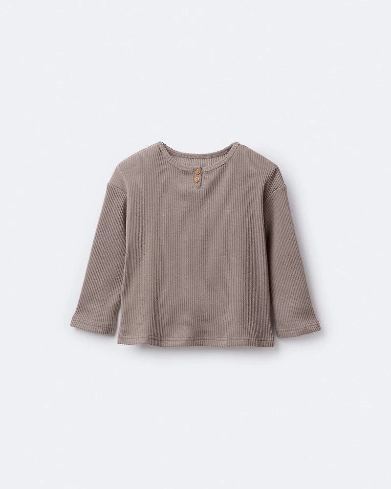 Toddler Long-Sleeve Relaxed Henley Tee - Brown