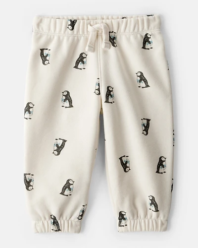 Baby Boy DayDream Fleece Penguin Print Pants - Cream