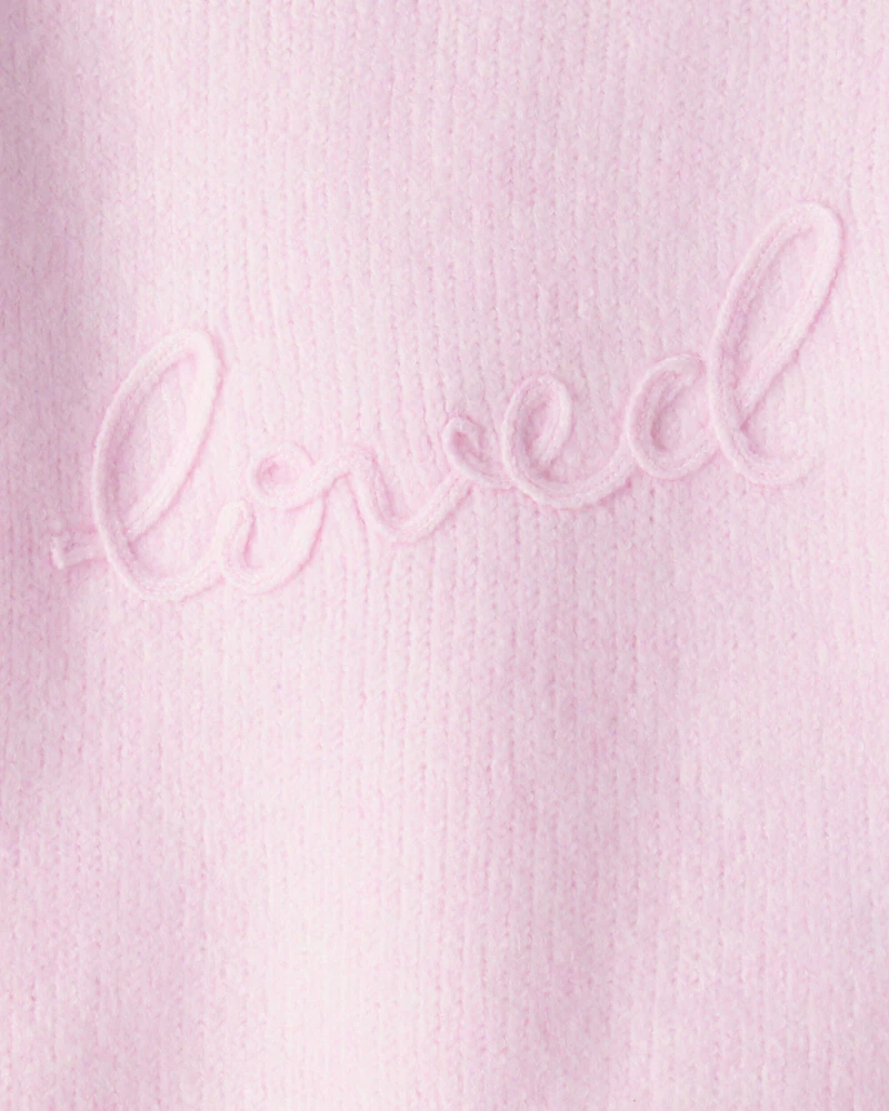 Baby Girl Embroidered Loved Long-Sleeve Sweater - Pink