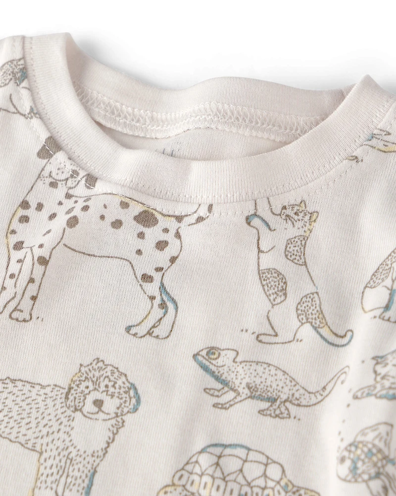 Kids 2-Piece Organic Cotton Ribbed Pajama Set in Pet Print