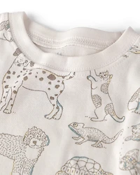 Kids 2-Piece Organic Cotton Ribbed Pajama Set in Pet Print