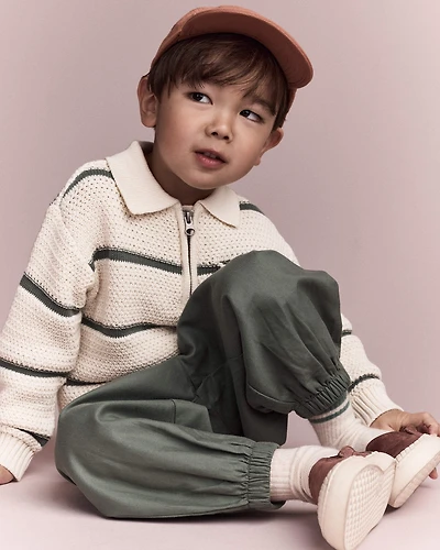Toddler Boy Striped Quarter-Zip Sweater - Cream/Olive