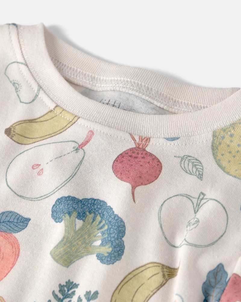 Toddler 2-Piece Organic Cotton Ribbed Pajama Set in Veggie Fruit Print