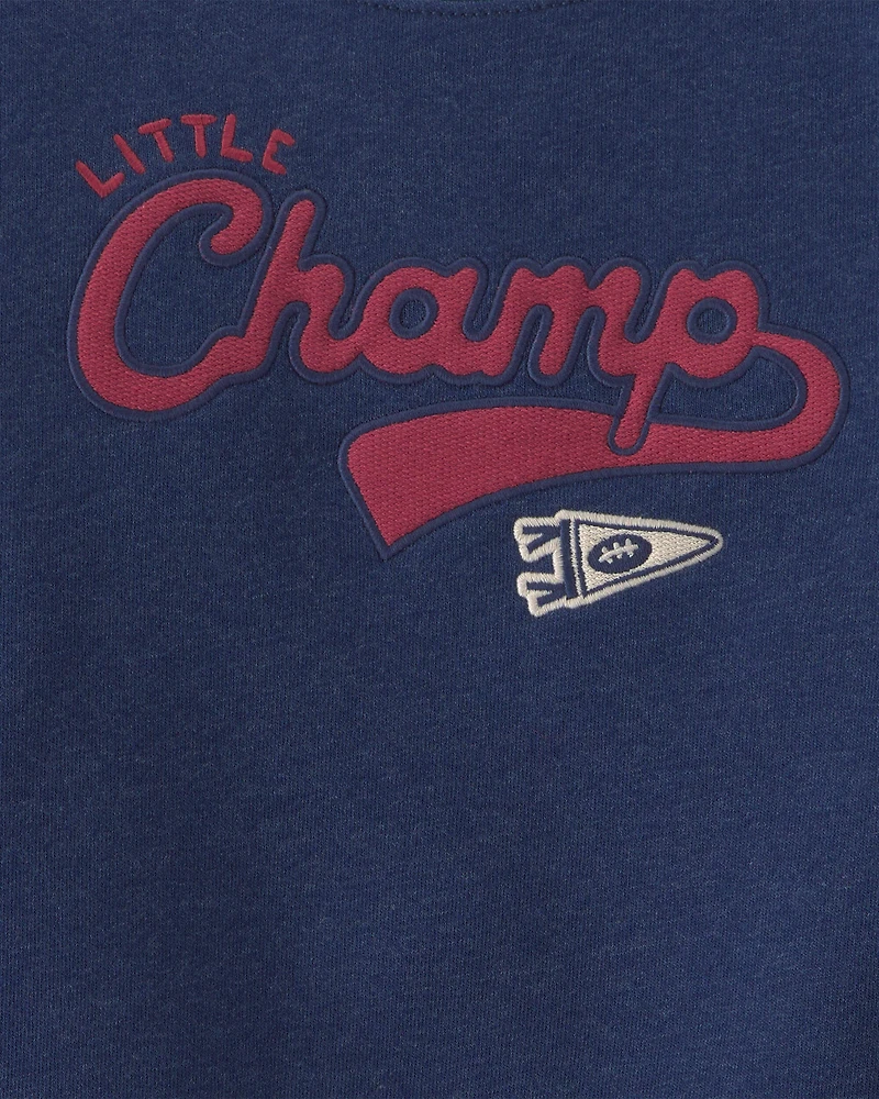 Toddler Boy 2-Piece 'Little Champ' Football Fleece Top & Pant Set - Navy Blue/Grey