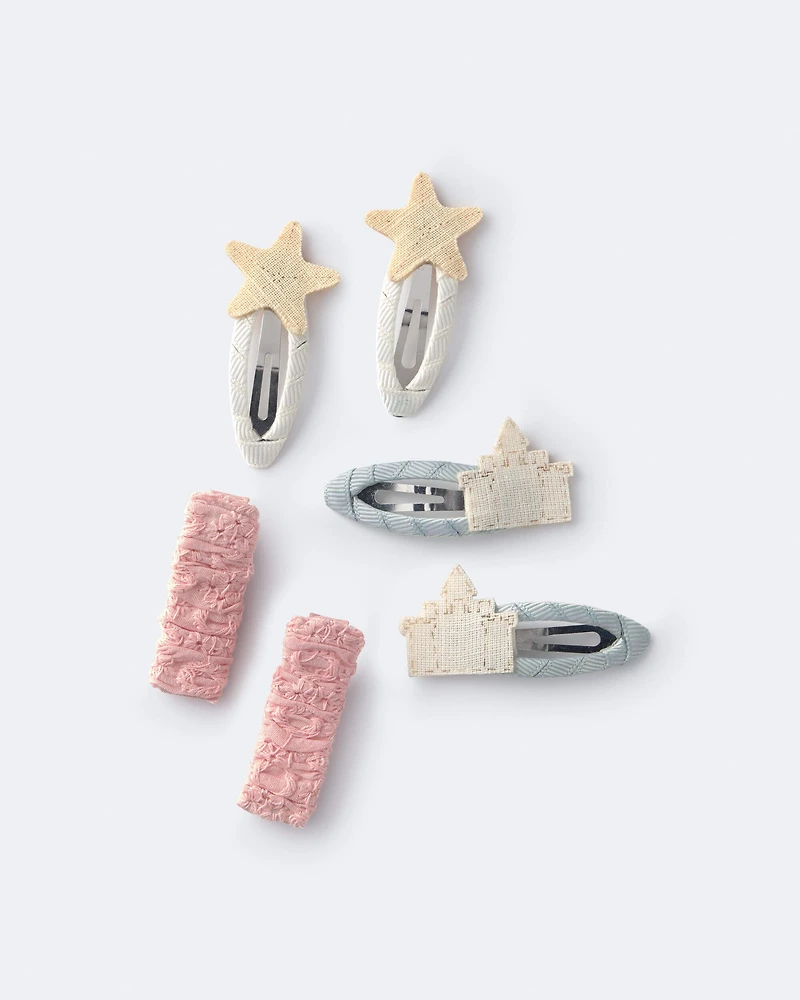 Toddler Girl 6-Pack Sandcastle Hair Clips - Cream/Light Pink/Blue