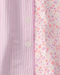 Girls Floral Stripe Short-Sleeve Loose Fit 2-Piece Pajama Set - Pink