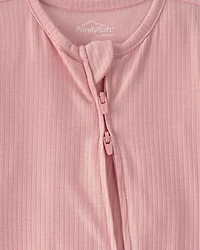 Baby Girl 2-Way Zip PurelySoft Sleep & Play Pajama - Pink