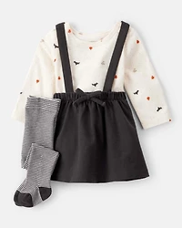 Baby 3-Piece Halloween Tee & Jumper Set - White/Black
