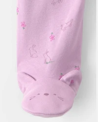 Baby Girl Bunny 100% Cotton 2-Way Zip Sleep & Play Pajamas - Purple