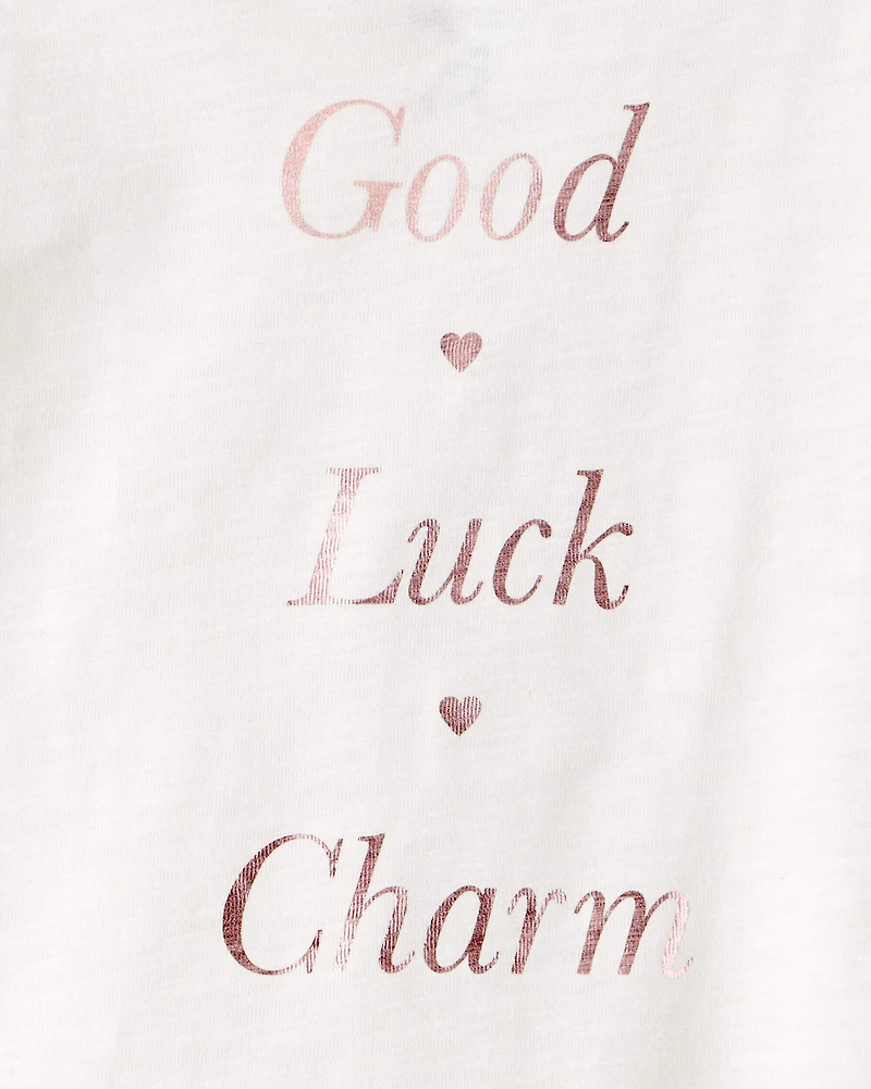 Girls Good Luck Charm Cotton Short-Sleeve Graphic Tee - White