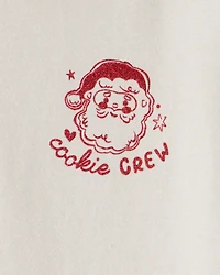 Toddler Girl Christmas Santa Cookie Crew Long-Sleeve Graphic Tee - Cream
