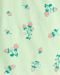 Girls Strawberry 100% Cotton Snug Fit 4-Piece Pajama Set - Green/Pink