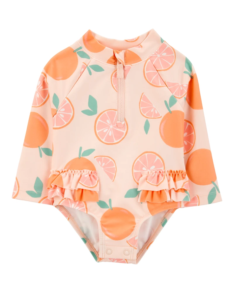 Baby Girl 1-Piece Orange Slice Long-Sleeve Rashguard Swimsuit